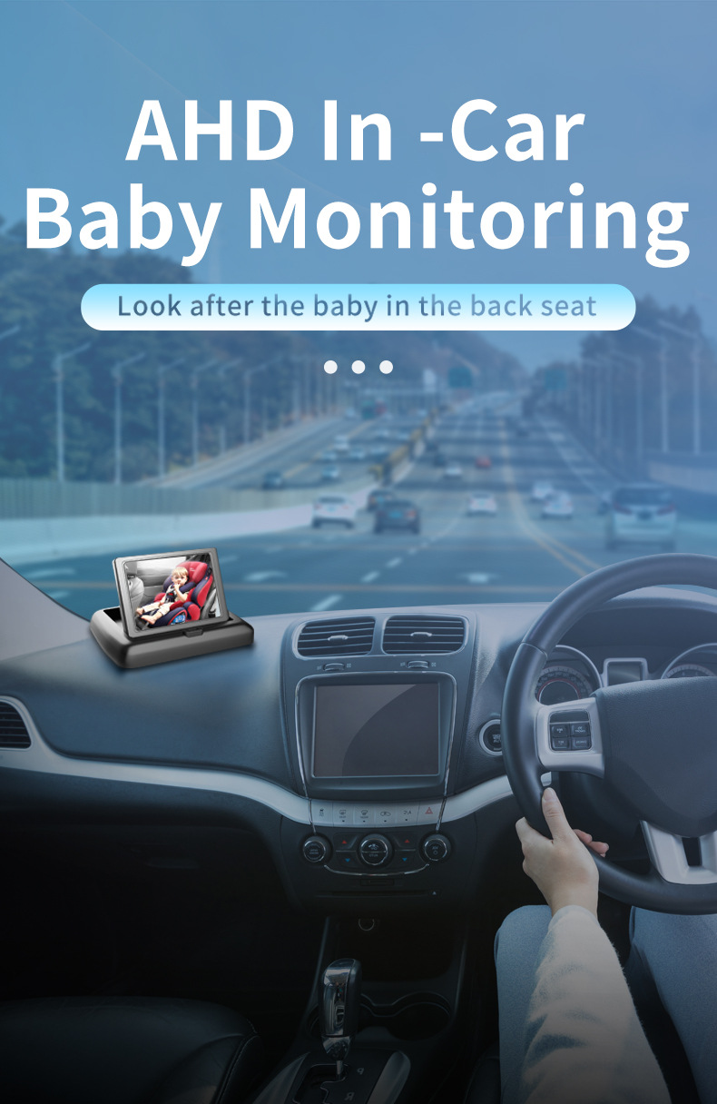 Car-Mounted Baby Monitor with 4.3-Inch Foldable Display + Night Vision Camera for Rear Seat Monitoring