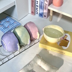 少女心クリーム風食器陶磁器ボウル高颜値食事ボウル学生朝食ボウルかわいい両耳ボウルヨーグルトボウル