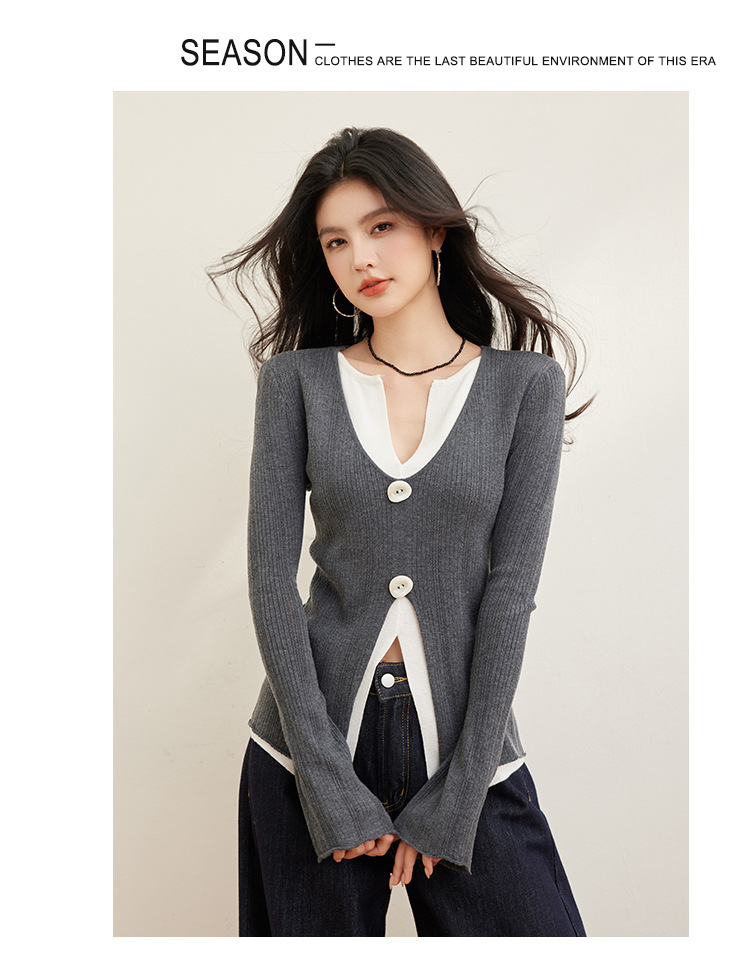 Early Spring New Fake Two Pieces Contrasting Color Design V-Neck Irregular Waist Thin Knitted Top Women 15 O1Cn01Xdx2Nu1M2G0Fjjdvs !!3434201376 0 Cib