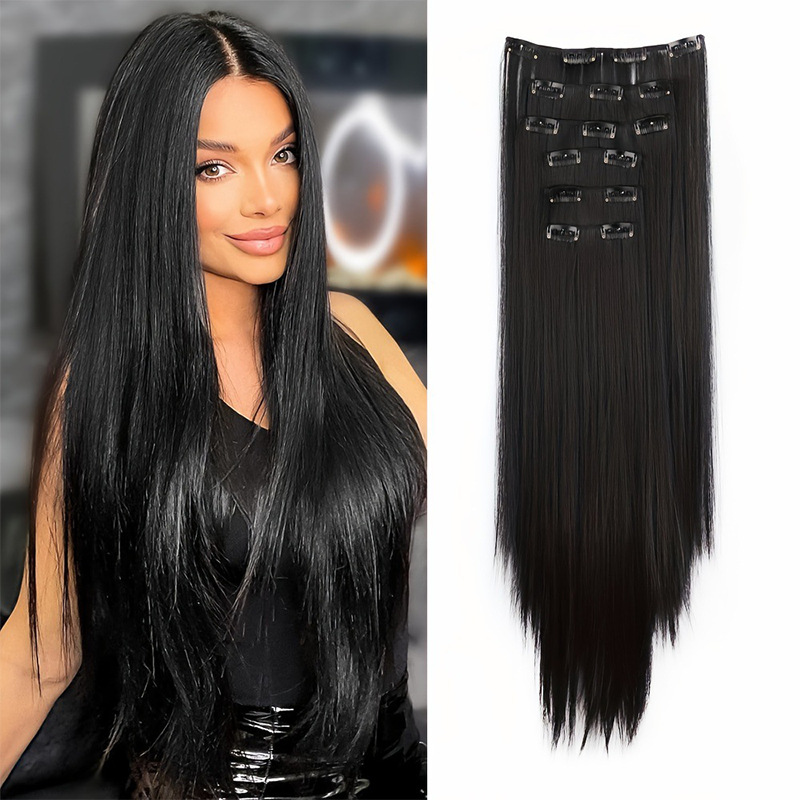 Europa y los Estados Unidos sin rastro extensión de cabello de 24 pulgadas de cabello recto de 6 piezas de cabello de alta temperatura extranjera