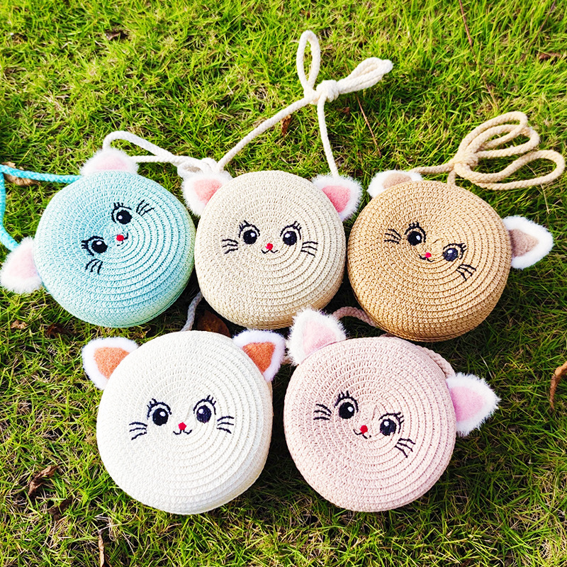 Summer Girls Small Bag 2025 New Trendy Woven Straw Bag Cute Children's Mini Coin Crossbody Bag Wholesale