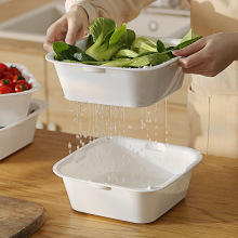 双层塑料镂空沥水洗菜篮洗菜盆厨房家用水果盘滤水收纳现货批发