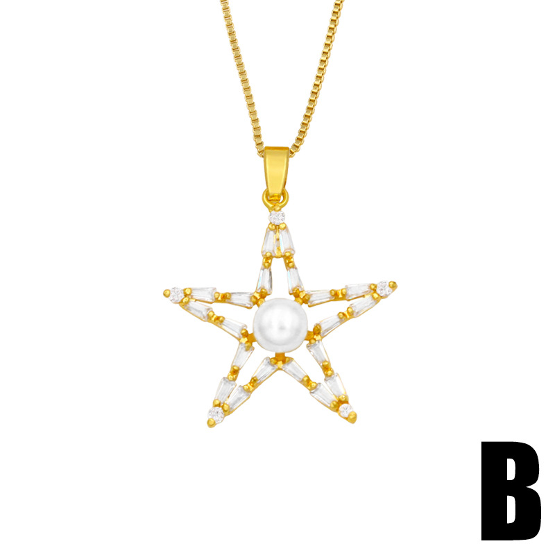 Nihaojewelry Wholesale Jewelry Zircon Pearl Five-pointed Star Pendent Copper Necklace display picture 4