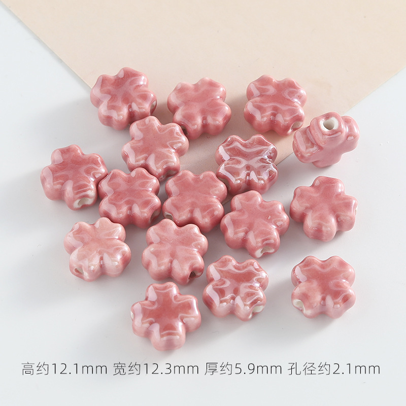 糖果色电镀陶瓷四叶草串珠手工diy饰品散珠手链手机链材料陶瓷珠|undefined