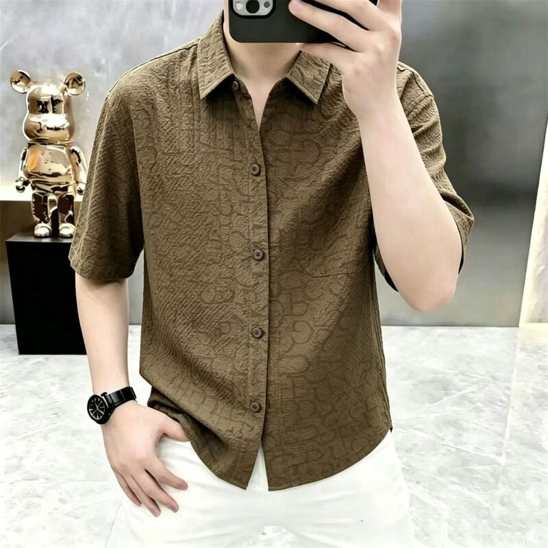 Old Money Style Short-Sleeved Shirt for Men, Fashionable, Breathable, Light Luxury, Versatile Casual Top, Young Men's Trendy Beachwear