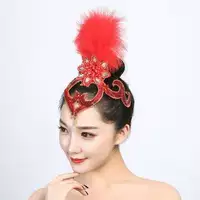 Новый классический танцевальный головной убор с открывающимися перьями для народного квадратного выступления Yangko, головной убор с красными перьями.