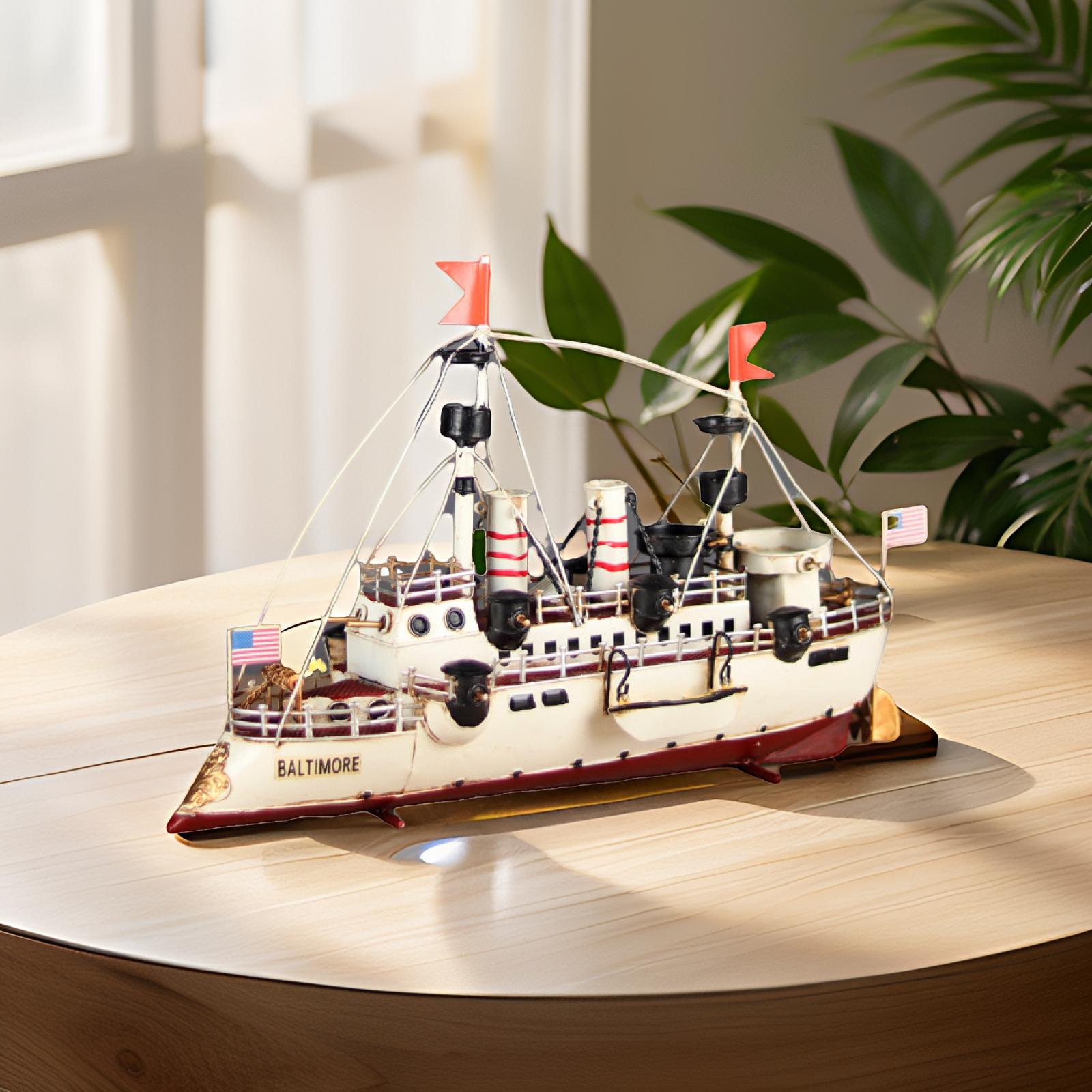 铁艺复古航海模型巴尔的摩巡洋舰金属手工艺装饰摆件礼物全金属