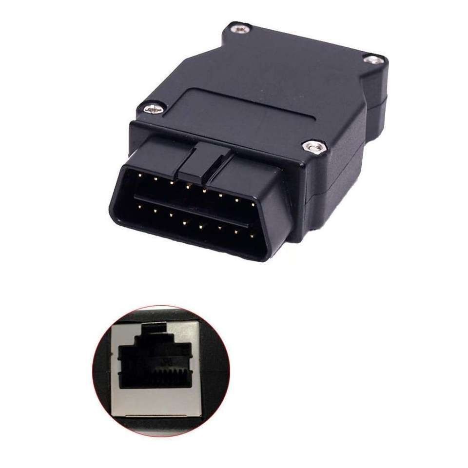 OBD2接口16针公头转RJ45网线接口OBD插头适用宝马汽车测试适配器