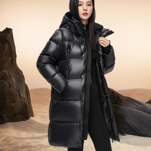品牌黑金鹅绒服女中长款2025新款冬季超厚保暧过膝防寒羽绒服外套