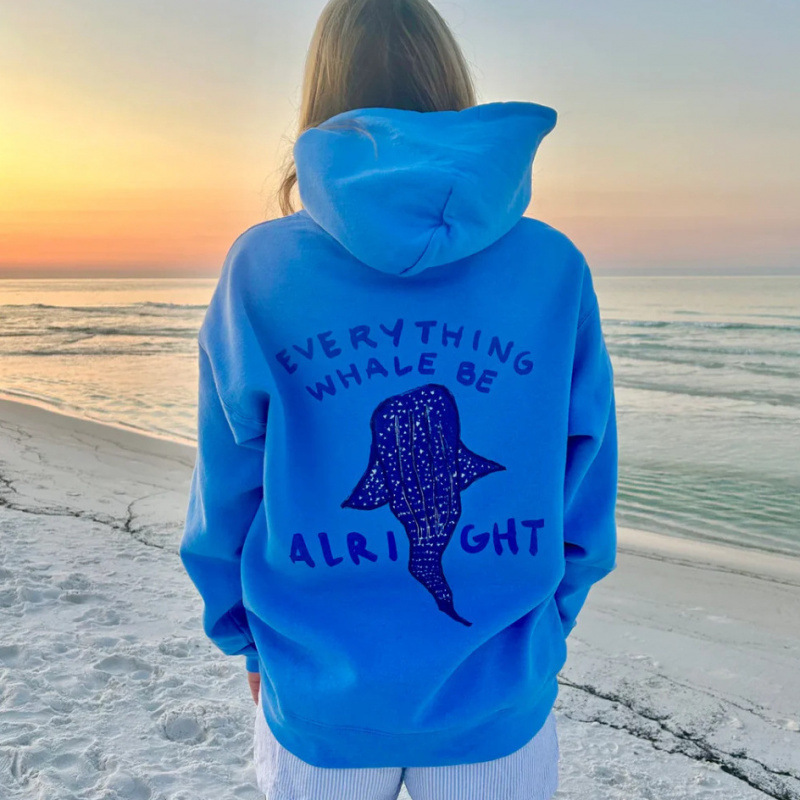 Dropshipping Amazon European Size Dropped Shoulder Sleeves Threaded Casual 2D Printed Women's Hooded Sweatshirt S-5Xl