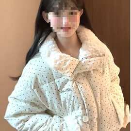 韩系甜美风波点毛领羽绒棉服外套女秋冬季宽松加厚保暖短款面包服