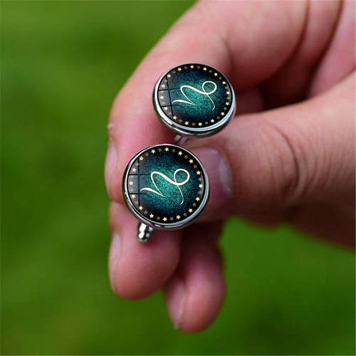 Cross-border new product Twelve Constellations Time Gem Cufflinks Fashion Creative Accessories Silver French Shirt Cuffs Cuff Pins