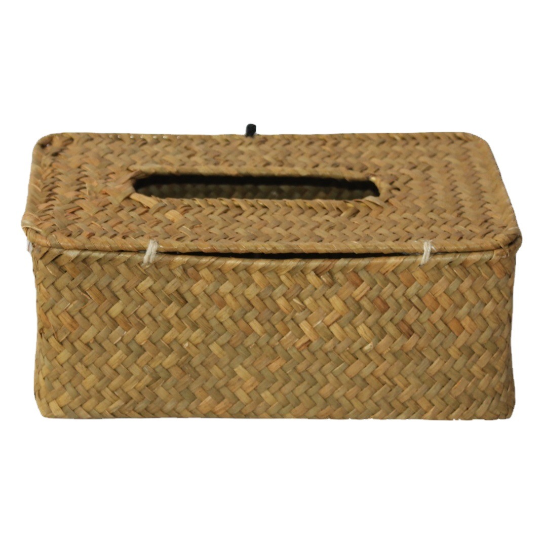 Natural Seaweed Woven Tissue Box Collection Creative Straw Woven Removable Car Napkin Box Roll Paper Box