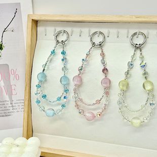 Luminous Dopamine Sugar Heart Planet Double Layer Chain Crystal Chain Accessories Mobile Phone Chain Anti-Lost Mobile Phone Case Beads
