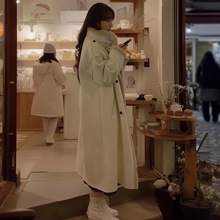 加厚机车服外套女设计感皮毛一体中长款大衣新款秋冬韩系风衣外套