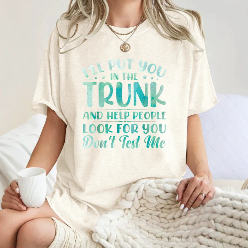 Cross-Border Women's Short-Sleeve T-Shirt with Humorous Slogan Print, Round Neck, Loose Fit, Fashionable Short-Sleeve Ebay Casual T-Shirt Top