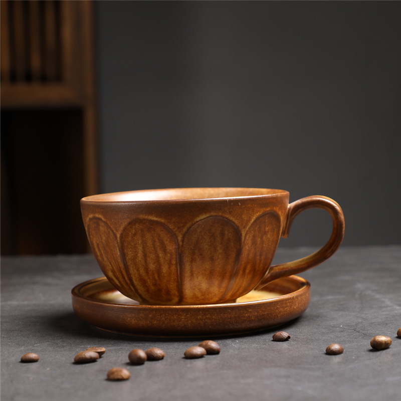 Estilo japonés vintage de cerámica taza de café y platillo traje creativo regalo taza de té de la tarde taza de café de gres