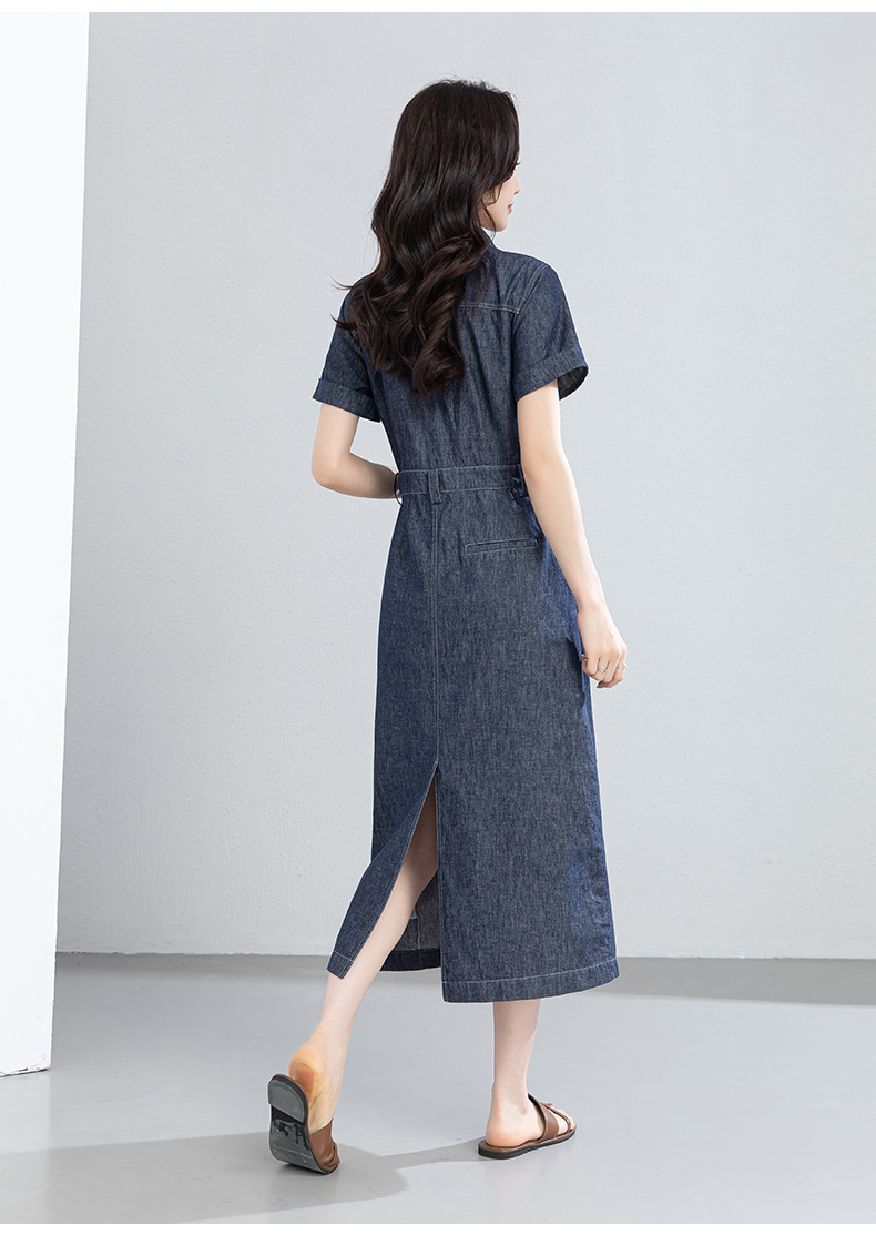 Đầm maxi nữ thắt eo tay ngắn chất liệu cotton pha linen phong cách Pháp — Xanh da trờicolor chi tiết 25