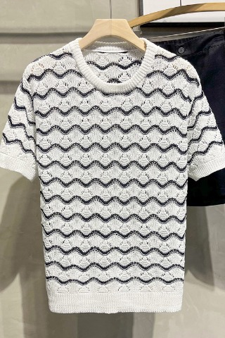 T-shirt uomo maniche corte maglia girocollo righe ondulate casual_voghion.com