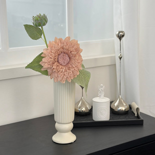 Cream-Style Vase with Small Mouth Ornaments, Tall Art Living Room Flower Arrangement, Ceramic Retro French High-End Hydroponic Flowers