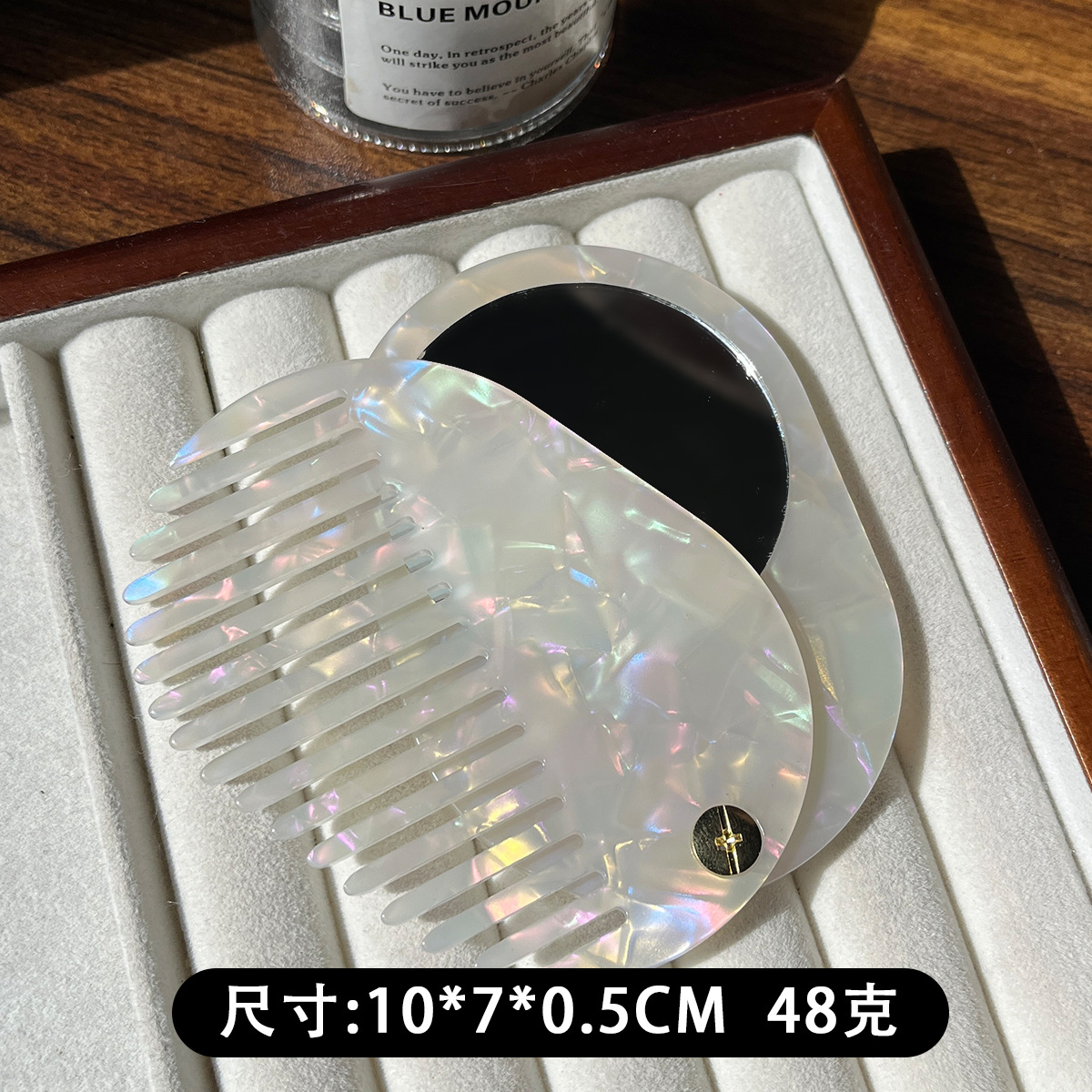 Materiales de placa de fibra de acetato de alta calidad retrógrado belleza espejo de maquillaje peine portátil plegable redondo espejo de maquillaje de acetato