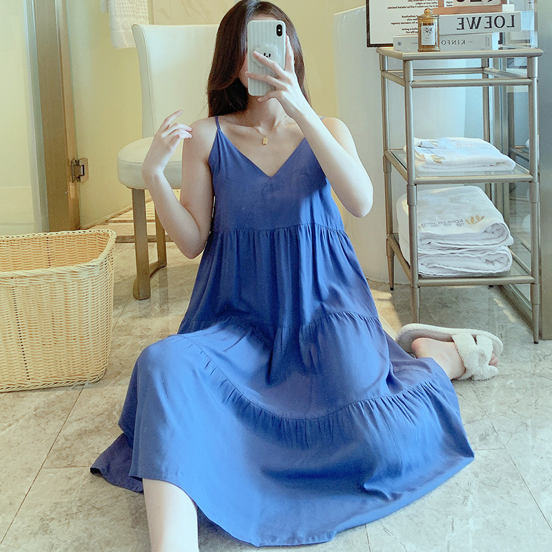 Correa de verano camisón de las mujeres sexy delgada pijamas de seda de algodón artificial desgaste del hogar coreano dulce niña vestido de seda de algodón