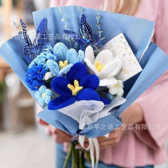 最新のクロスボーダーバタフライカード、手編みブーケ、編み花、完成品ギフト、毛糸花、手持ち花、バレンタインデー|undefined