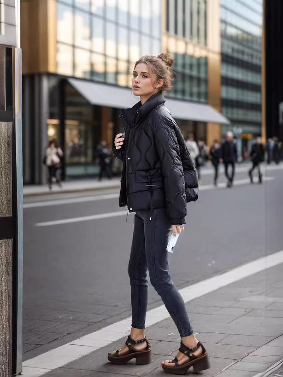 Veste courte en coton coréen pour femme, manteau d'hiver à col montant épais, chaud et décontracté, polyvalent_voghion.com