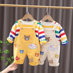 Baby one-piece suit set for spring and autumn, stylish children's clothing, two-piece suit for toddlers and infants, boys' overalls