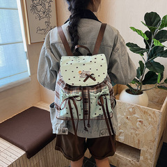 双肩包女复古风高级感韩系包包简约高颜值布艺牛津布抽带小背包