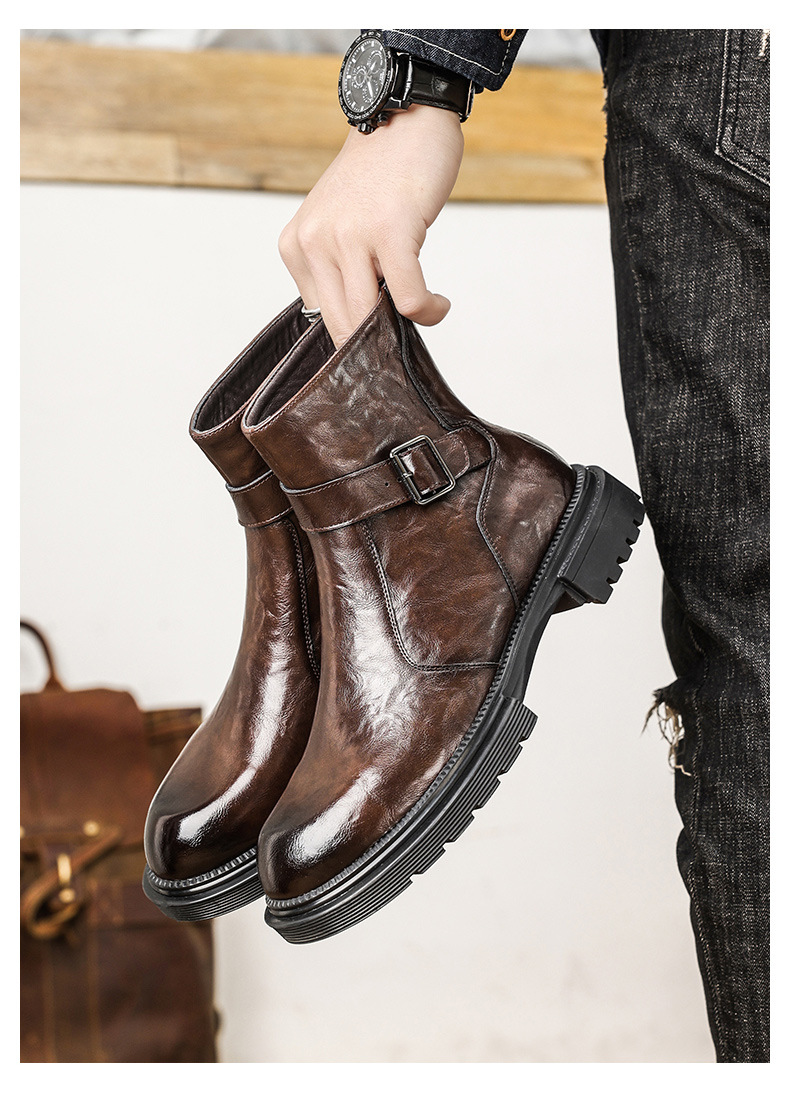 Casual heavy-soled work boots Autumn and winter fashion high-top leather boots retro all round head_voghion.com