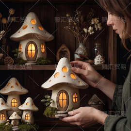 跨境专供童话风蘑菇屋小夜灯 微景观装饰灯厂家直供