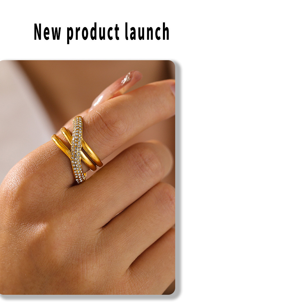 Vintage Niche Stainless Steel Ring Cross Wrap Diamond Ring_voghion.com