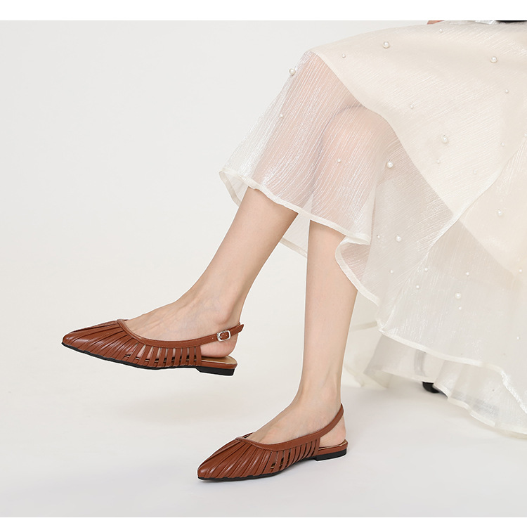 Unique Pointed-toe Buckle Sandals For Women, Hollow Back Strap, Flat-soled, New Summer Fashion Beach Shoes_desvips.com