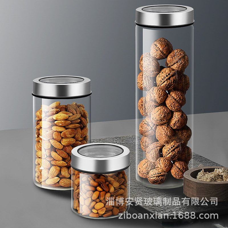 Frasco sellado vidrio de calidad alimentaria borosilicato resistente al calor de alta temperatura tapa de acero inoxidable botella de almacenamiento frasco de almacenamiento botella de almacenamiento de cocina