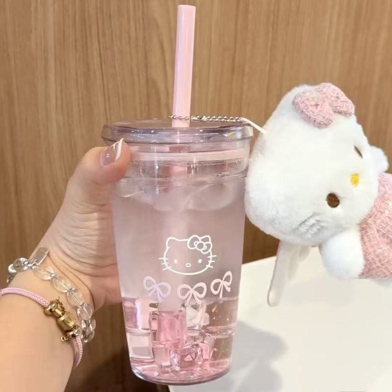 ins リラックマ ストローカップ 大容量 日本のかわいい漫画 透明プラスチックカップ 蓋付き カップ イエロー シンプル|undefined