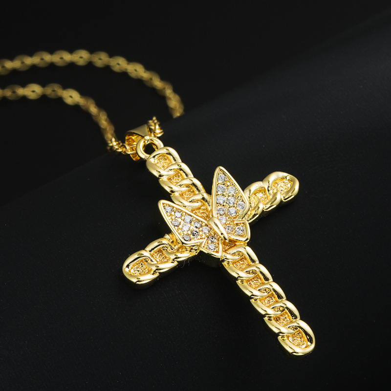 Fashion Cross Copper Pendant Necklace Inlay Zircon Copper Necklaces display picture 4