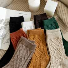 袜子批发秋冬新品时尚羊毛暗花菱形女袜保暖舒适简约糖果色堆堆袜