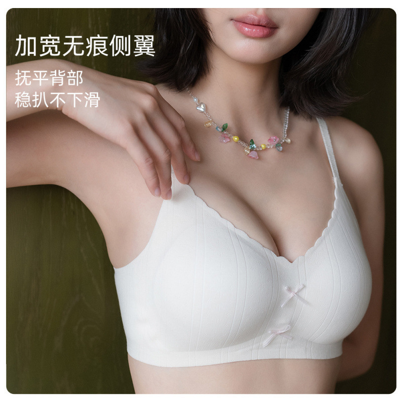 跨境无痕内衣女士小胸聚拢无钢圈收副乳防下垂蝴蝶结文胸夏季薄款|undefined
