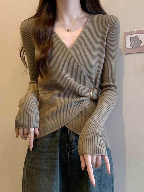 【睛雅服饰】法式v领针织衫女夏季2025新款修身毛衣显瘦内搭上衣|undefined