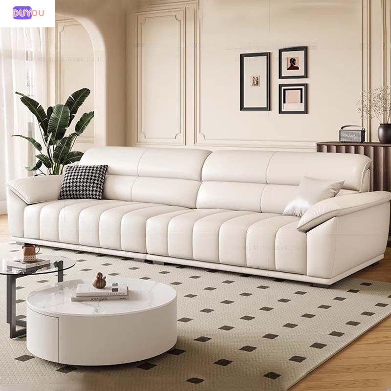 Minimalist Cream Style Italian Piano Sofa Living Room Modern Minimalist Small Apartment Straight Row Top Layer Leather Cowhide Sofa