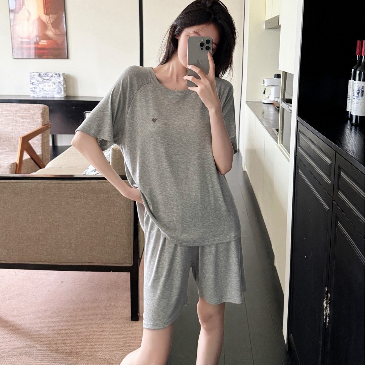 New Modal Pajamas Women's Summer with Chest Pad Short Sleeve Shorts Simple Small Love Solid Color Home Clothes suit