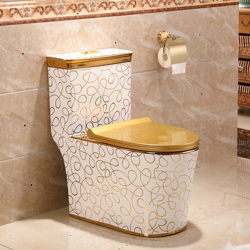 Oriente Medio Venta caliente oro inodoro galvanoplastia cerámica ultra-grande ahorro de agua desodorante inodoro de lujo inodoro