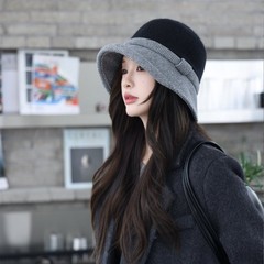 赫本风渔夫帽子女素颜百搭显脸小盆帽春秋季防风保暖灯芯绒水桶帽