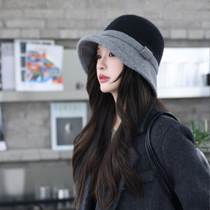 赫本风渔夫帽子女素颜百搭显脸小盆帽春秋季防风保暖灯芯绒水桶帽|undefined