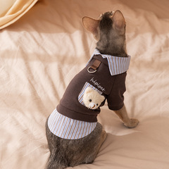 秋冬季猫咪衣服假两件衬衫领卫衣可牵引两脚衣中小型宠物狗狗衣服