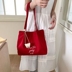 大容量レッドキャンバスバッグ女性のための 225 新しい韓国レイジースタイルトートバッグカジュアルポータブルショルダーバッグ