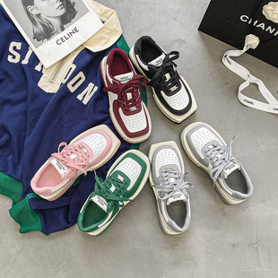 Six-color Mandarin Duck Square Round Toe Sneakers Platform Casual Board Shoes Women's Asymmetric Niche Designer Trendy Shoes Women's Large Size