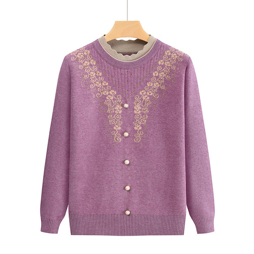 Mom's winter clothes, fungus collar sweater, warm bottomed shirt, middle-aged and old girl wears a sweater in winter
