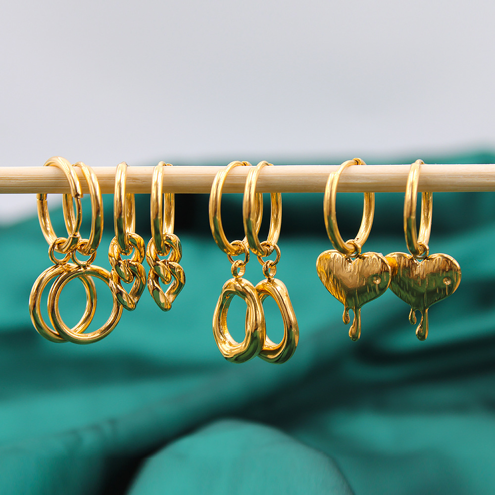 Hip-Hop Geometric Stainless Steel Gold Plated Earrings 1 Pair